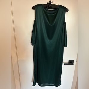 Emerald green cold shoulder dress